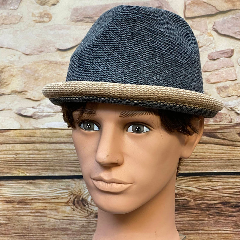 „Chillouts Herren Hut Größe L XL 58 60 in Dunkelgrau und Beige, Modell Bostonhat, Retro Sommerhut für Herren“
