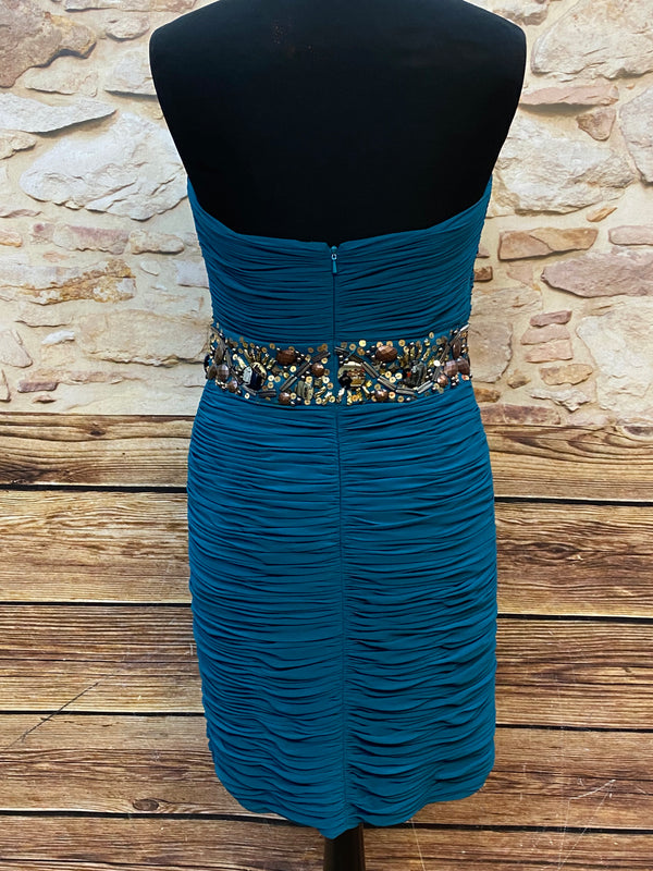 „Cocktailkleid blau trägerlos Unique Gr 36 mit Steinen Rückansicht