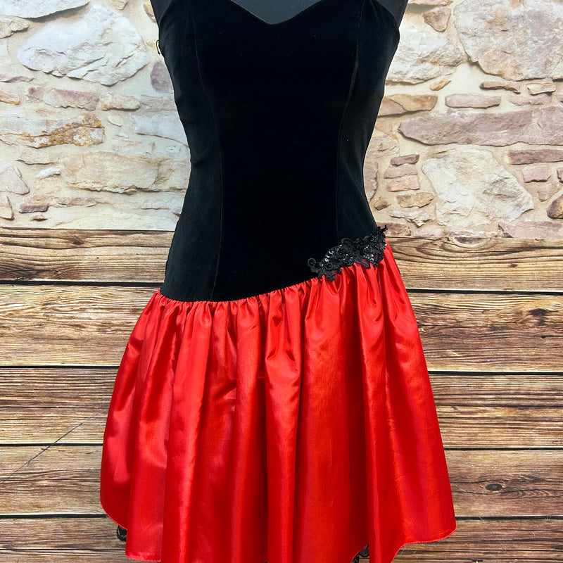 „Vintage Cocktailkleid schwarz rot Samt Satin 80er Gr 34 Vorderansicht