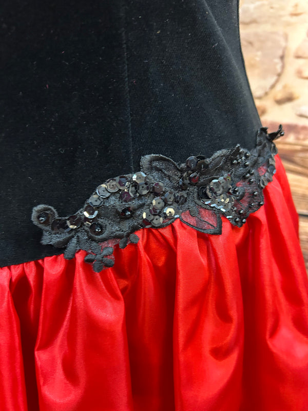 „Vintage Cocktailkleid schwarz rot Samt Satin 80er Gr 34 Detailansicht 