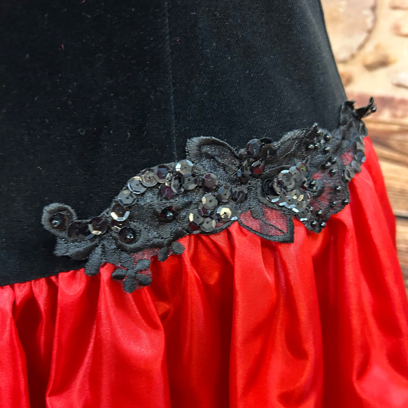 „Vintage Cocktailkleid schwarz rot Samt Satin 80er Gr 34 Detailansicht 