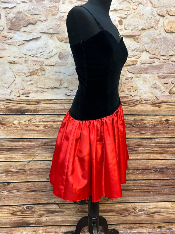„Vintage Cocktailkleid schwarz rot Samt Satin 80er Gr 34 Seitenansicht