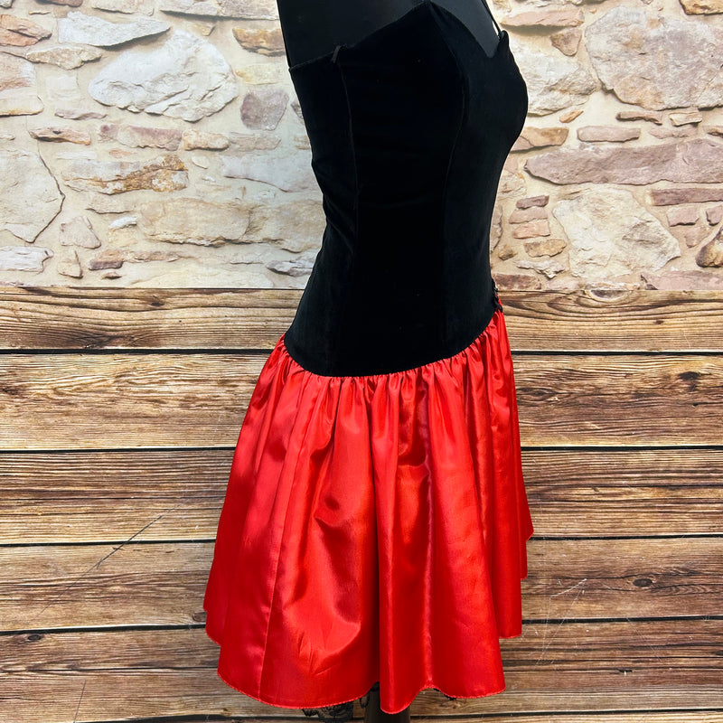 „Vintage Cocktailkleid schwarz rot Samt Satin 80er Gr 34 Seitenansicht