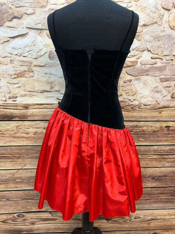 „Vintage Cocktailkleid schwarz rot Samt Satin 80er Gr 34 Rückansicht