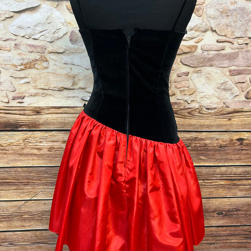 „Vintage Cocktailkleid schwarz rot Samt Satin 80er Gr 34 Rückansicht