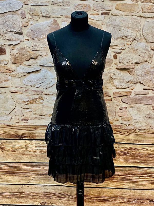 „Cocktailkleid schwarz 20er Stil Pailletten Maner Gr 38 Vorderansicht