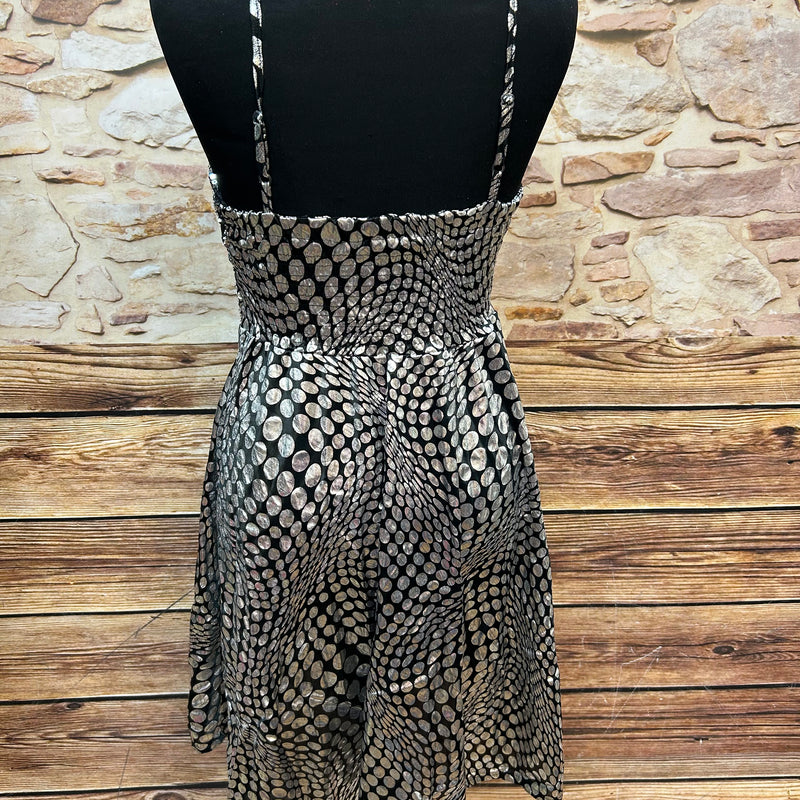 „Vintage Cocktailkleid schwarz Pailletten trägerlos Gr 38 Rückansicht