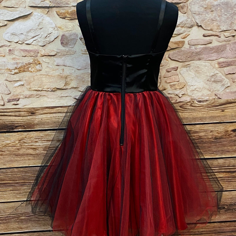 50er-Jahre Petticoatkleid in Rot und Schwarz, Gr.36