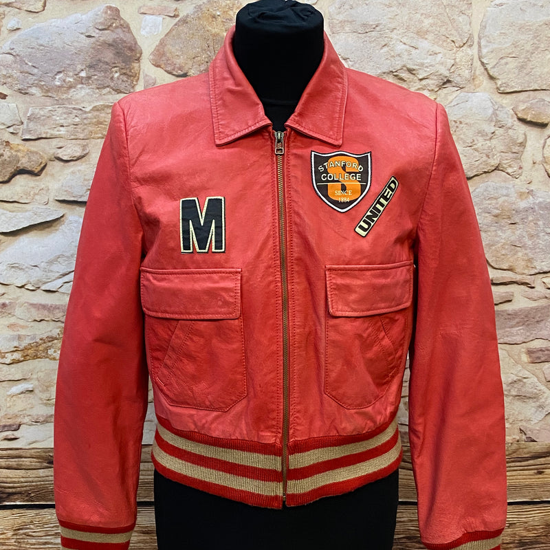 Collegejacke Vintage Bowlingjacke Jacke Echtleder rot Gr.40