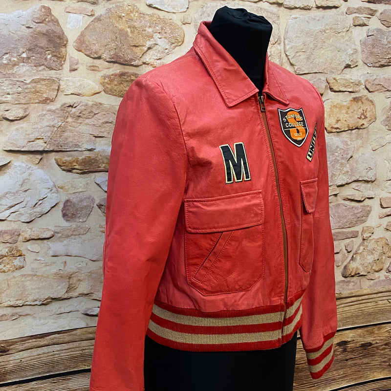Collegejacke Vintage Bowlingjacke Jacke Echtleder rot Gr.40