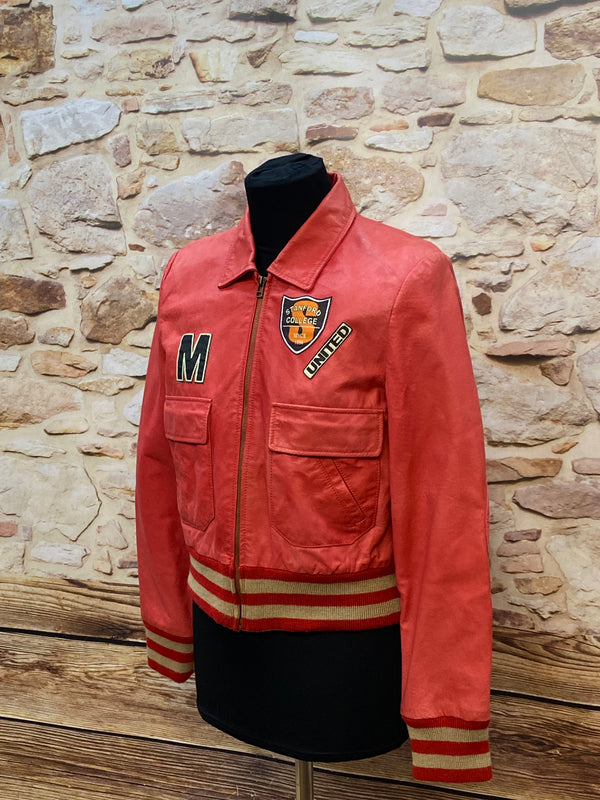 Collegejacke Vintage Bowlingjacke Jacke Echtleder rot Gr.40