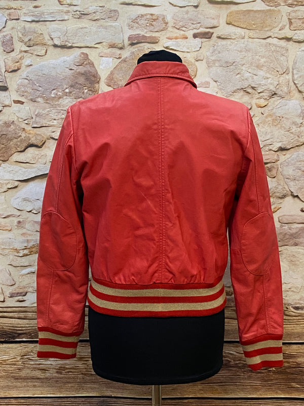 Collegejacke Vintage Bowlingjacke Jacke Echtleder rot Gr.40