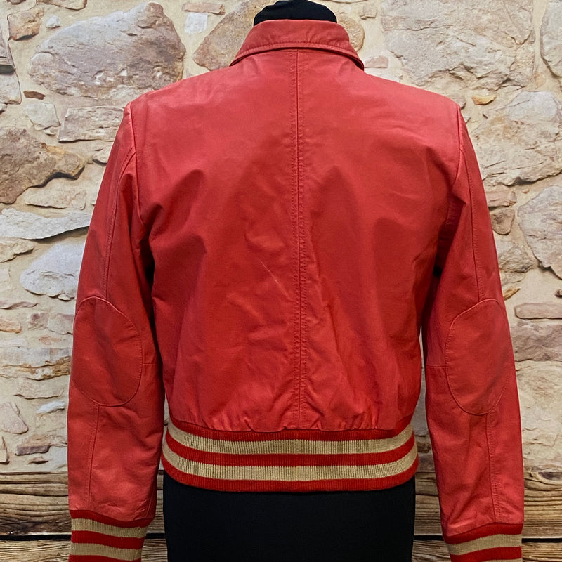 Collegejacke Vintage Bowlingjacke Jacke Echtleder rot Gr.40