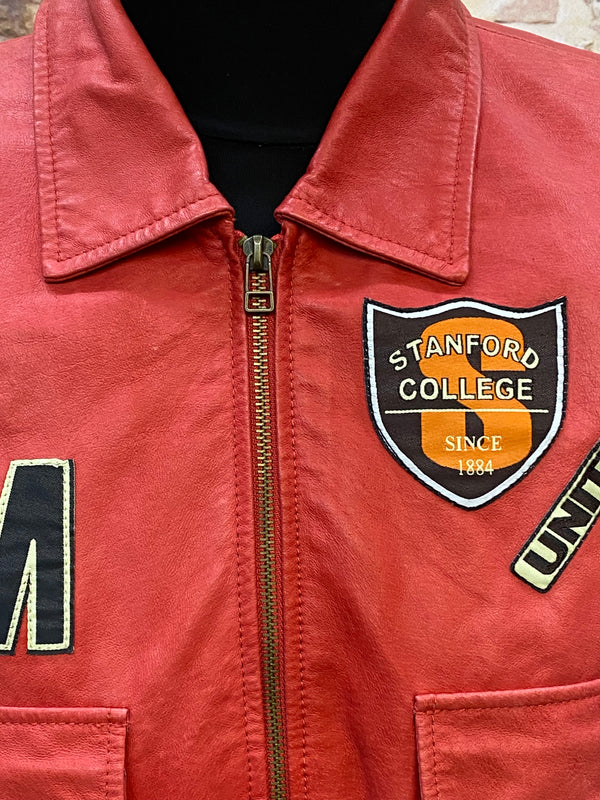 Collegejacke Vintage Bowlingjacke Jacke Echtleder rot Gr.40