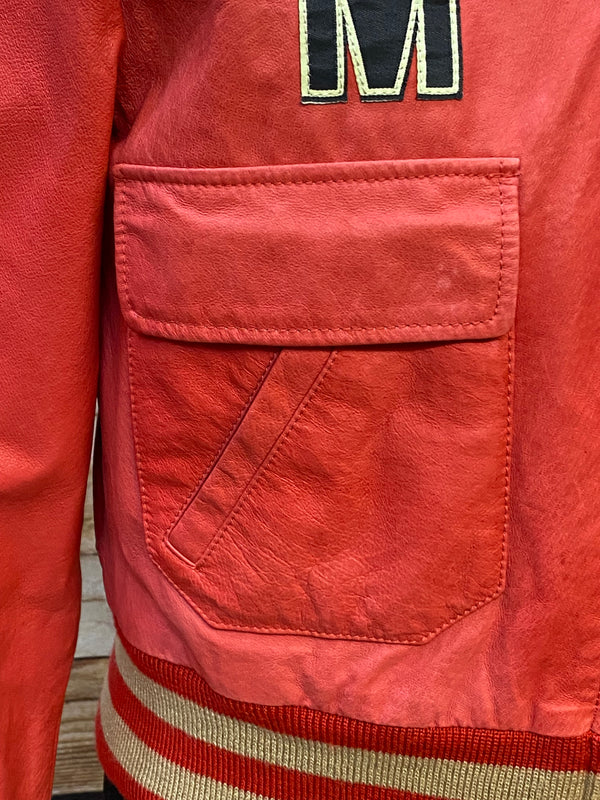 Collegejacke Vintage Bowlingjacke Jacke Echtleder rot Gr.40