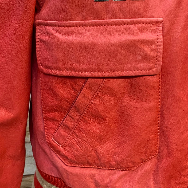 Collegejacke Vintage Bowlingjacke Jacke Echtleder rot Gr.40