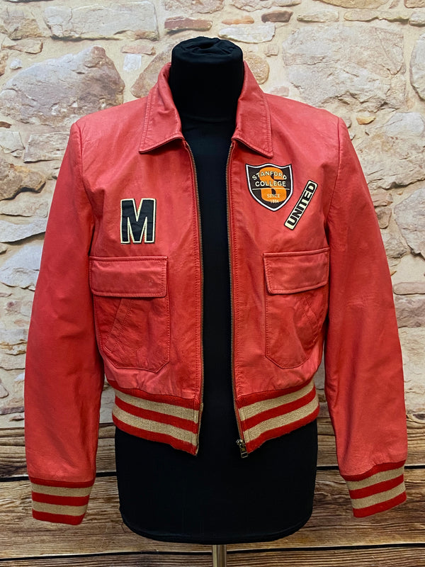 Collegejacke Vintage Bowlingjacke Jacke Echtleder rot Gr.40