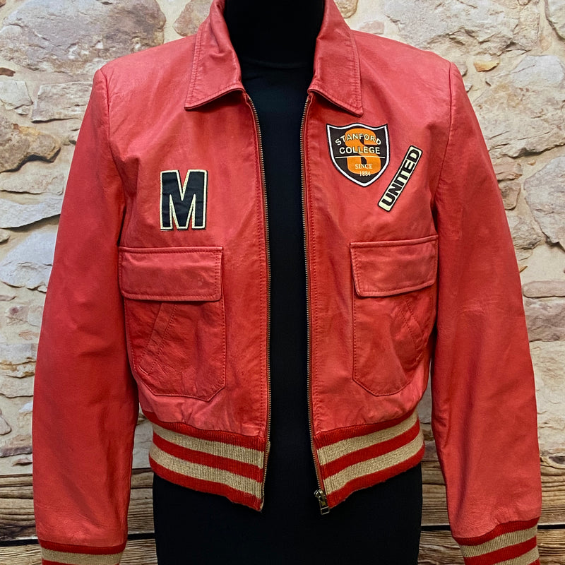 Collegejacke Vintage Bowlingjacke Jacke Echtleder rot Gr.40