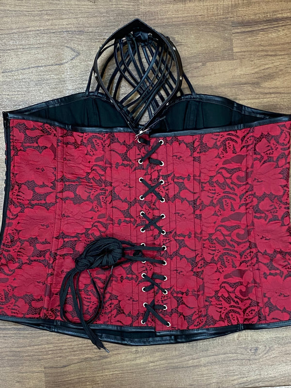 Rot/schwarze Coursage Mieder Ledercorsage Gr.XXXL neu