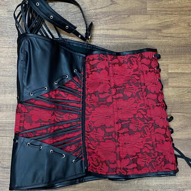 Rot/schwarze Coursage Mieder Ledercorsage Gr.XXXL neu