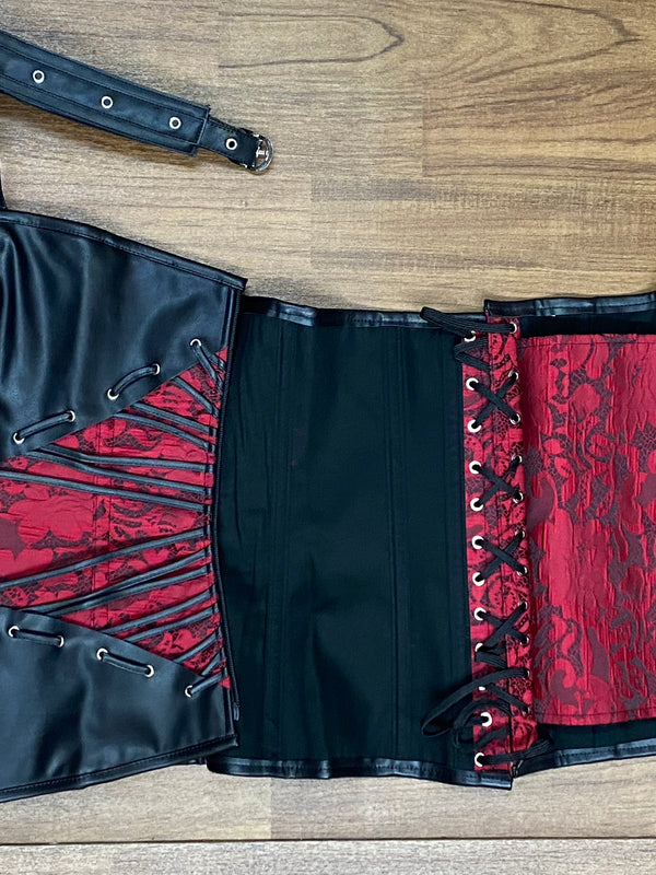 Rot/schwarze Coursage Mieder Ledercorsage Gr.XXXL neu