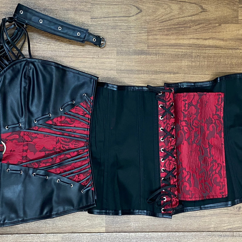 Rot/schwarze Coursage Mieder Ledercorsage Gr.XXXL neu