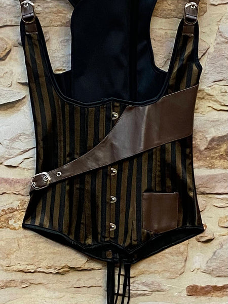 Steampunk-Korsett in Braun und Schwarz - Größe 32