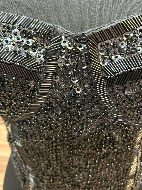 Schwarze Pailletten-Corsage im 80er-Jahre-Stil, Gr.M