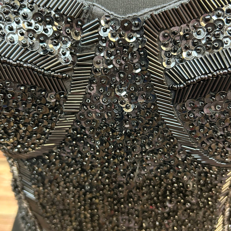 Schwarze Pailletten-Corsage im 80er-Jahre-Stil, Gr.M