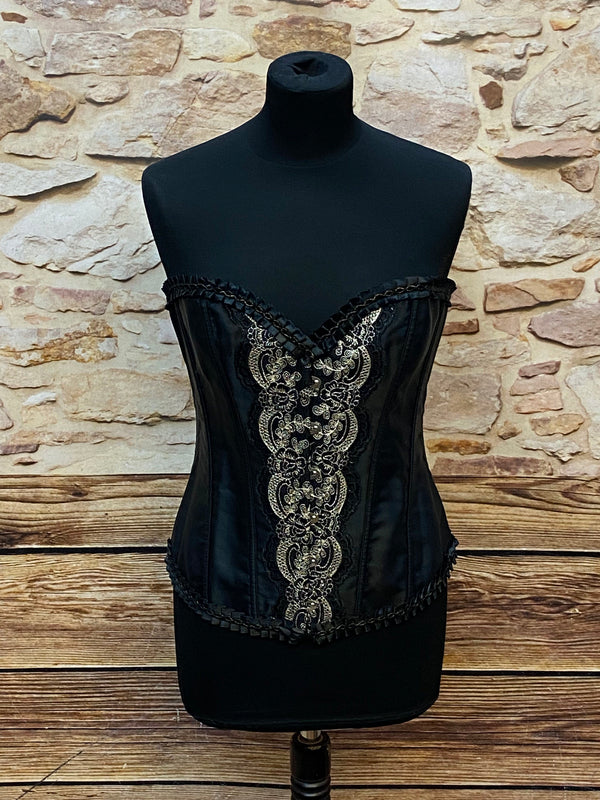 Schwarze Corsage mit Barockverzierungen, Größe 38