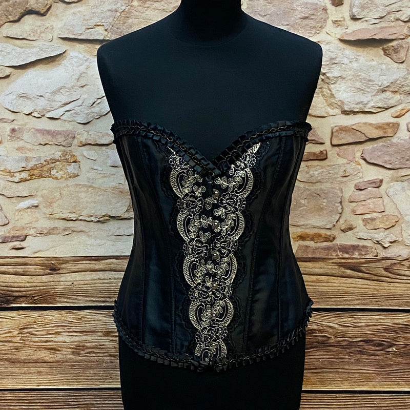Schwarze Corsage mit Barockverzierungen, Größe 38