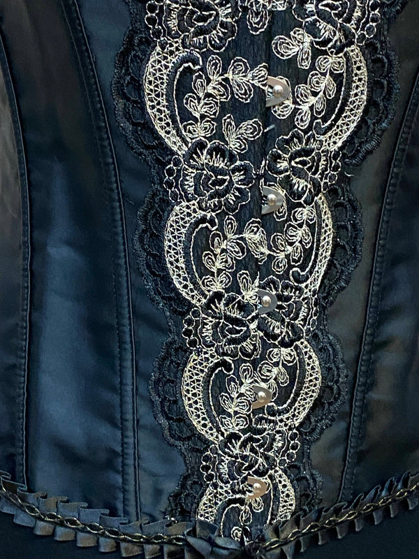 Schwarze Corsage mit Barockverzierungen, Größe 38