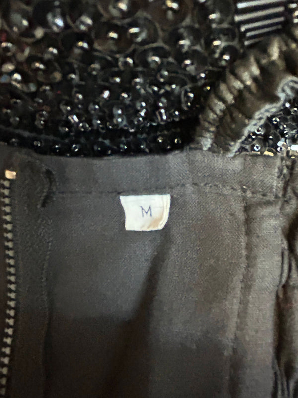Schwarze Pailletten-Corsage im 80er-Jahre-Stil, Gr.M