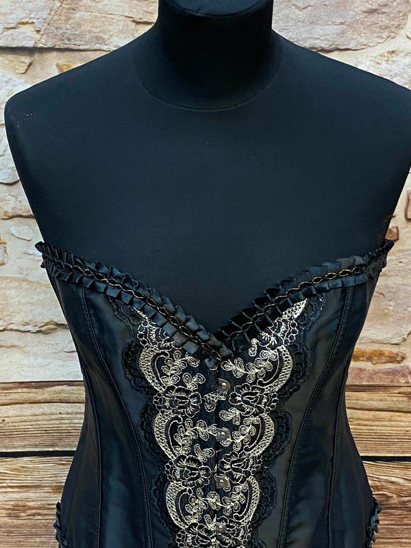 Schwarze Corsage mit Barockverzierungen, Größe 38