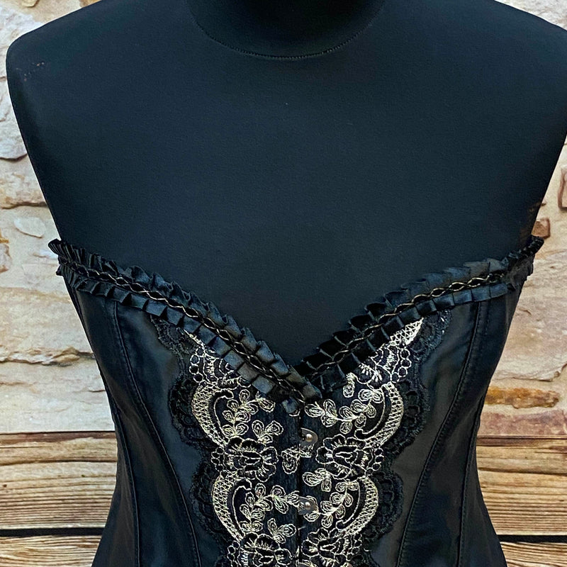 Schwarze Corsage mit Barockverzierungen, Größe 38