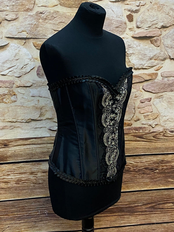 Schwarze Corsage mit Barockverzierungen, Größe 38