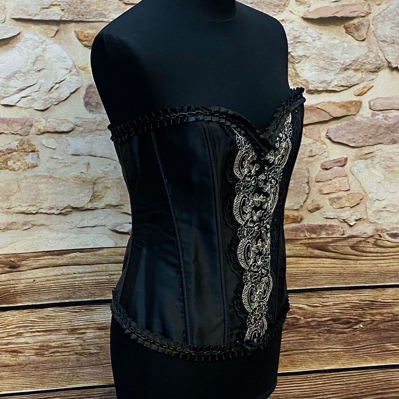 Schwarze Corsage mit Barockverzierungen, Größe 38