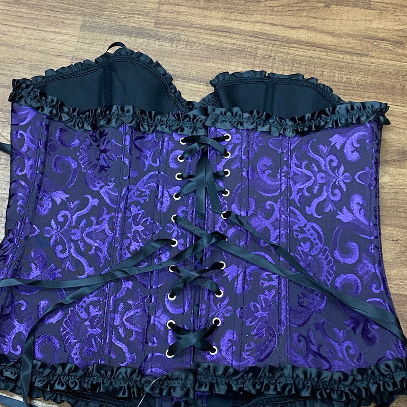 Lila Corsage mit schwarzen Rüschen Gr.XL