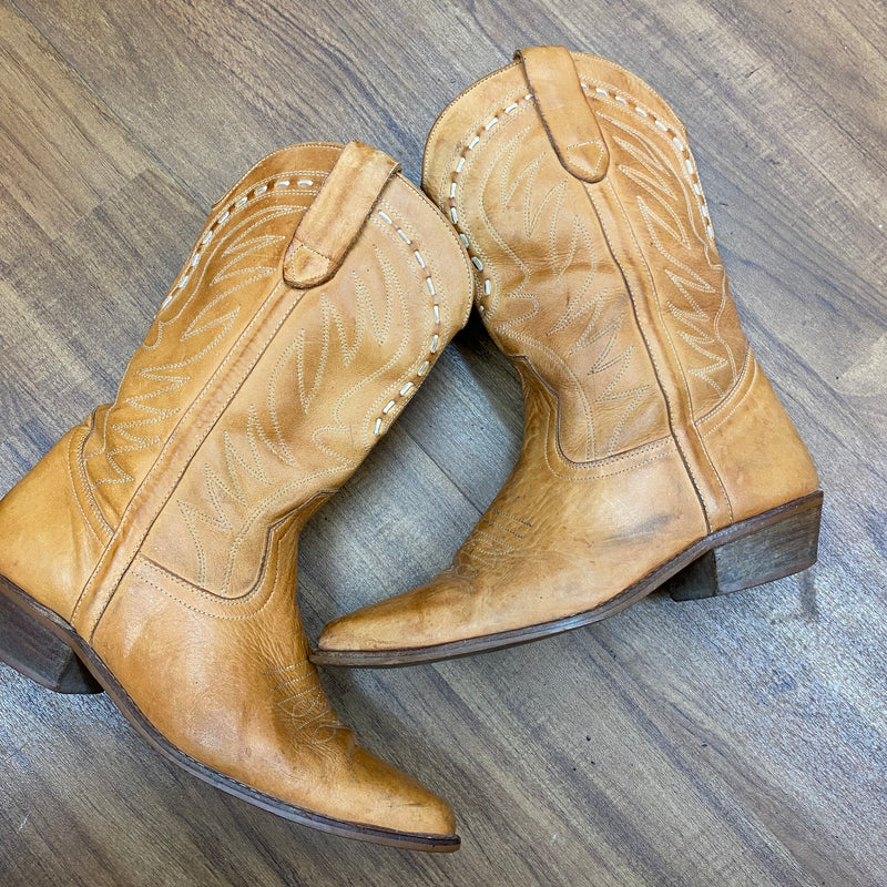 Vintage Cowboystiefel aus echtem Leder, Größe 42, handgefertigt in Brasilien