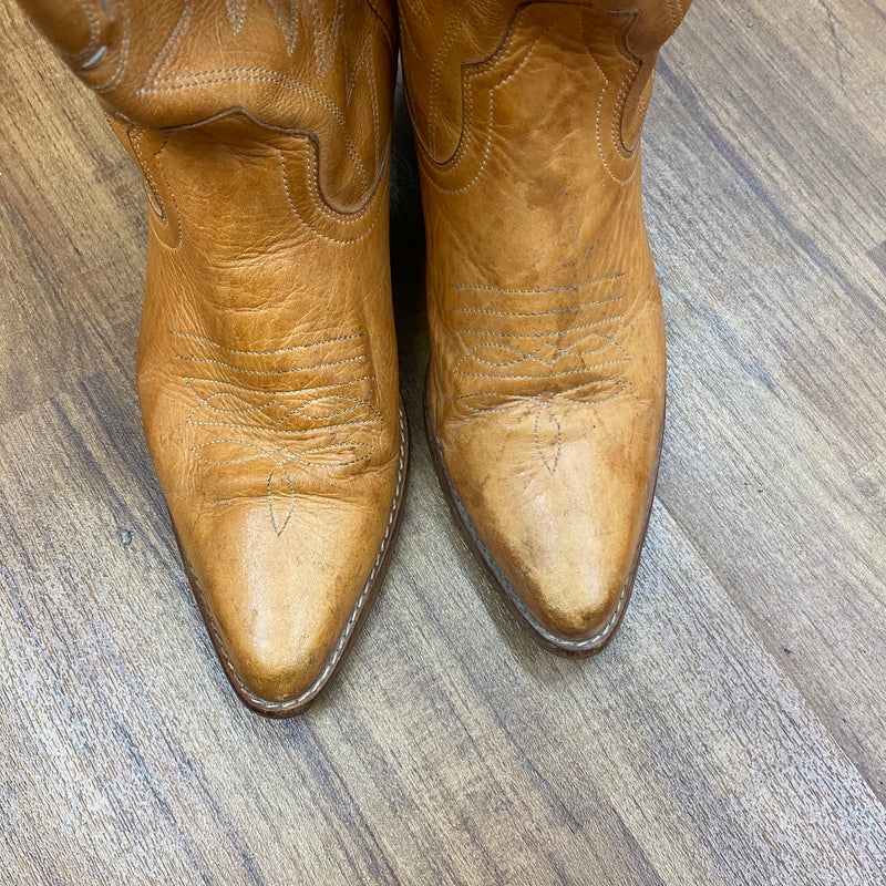 Vintage Cowboystiefel aus echtem Leder, Größe 42, handgefertigt in Brasilien