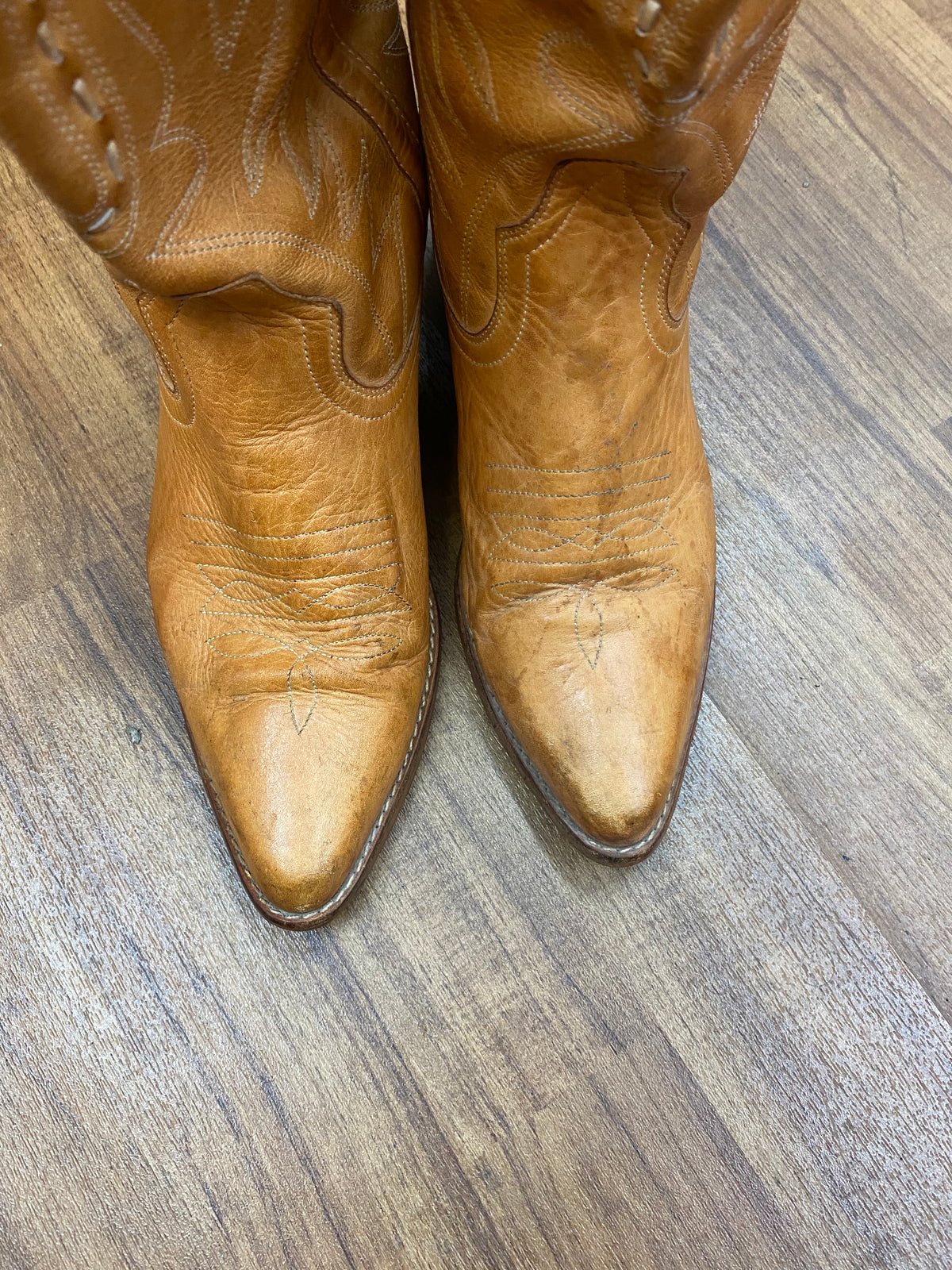 Vintage Cowboystiefel aus echtem Leder, Größe 42, handgefertigt in Brasilien