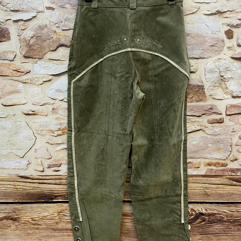 „Secondhand Damen Lederhose in Olivgrün für Trachtenmode und Landhausstil“