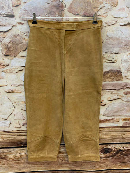 Damen Trachten-Lederhose 3/4 Größe 38 aus hellbraunem Veloursleder Vintage
