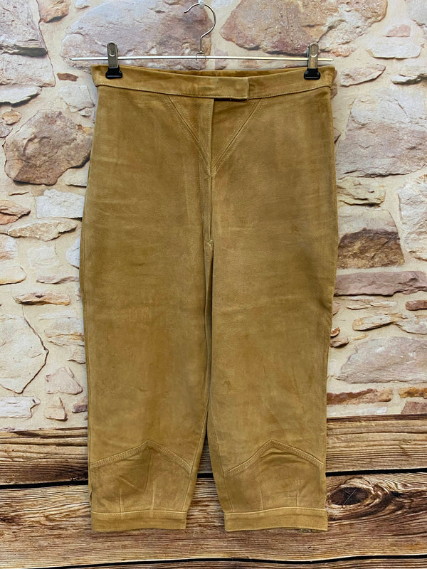 Damen Trachten-Lederhose 3/4 Größe 38 aus hellbraunem Veloursleder Vintage
