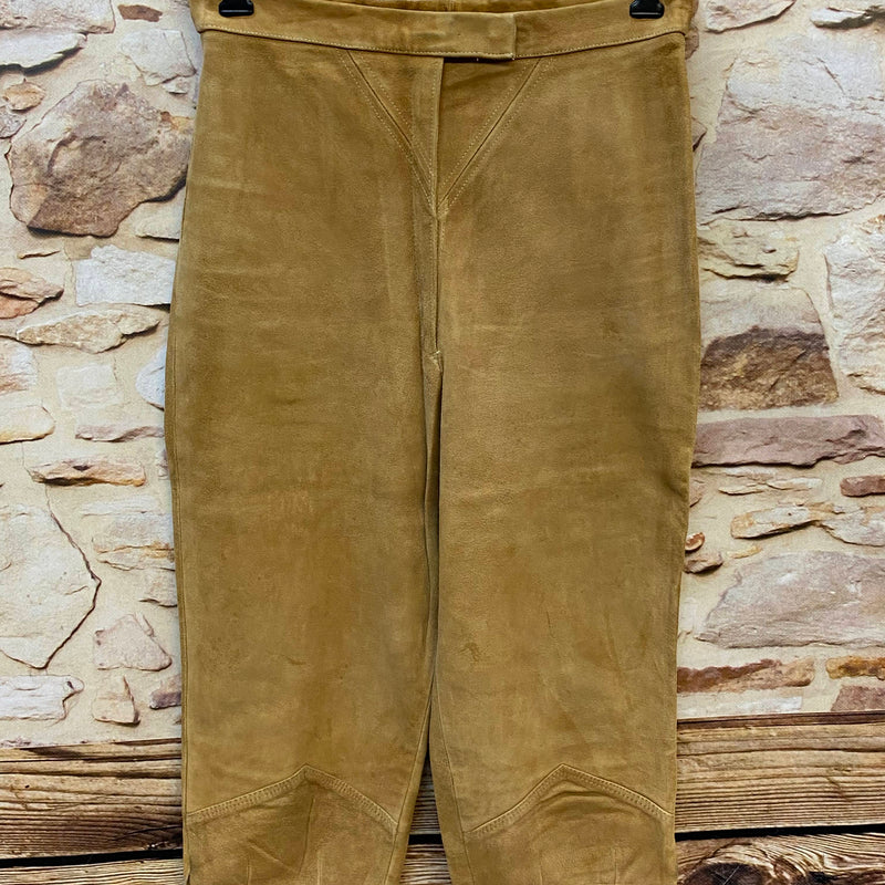 Damen Trachten-Lederhose 3/4 Größe 38 aus hellbraunem Veloursleder Vintage