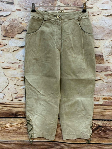 Damen Trachtenlederhose Distler Original graubeige 3/4 Länge Größe 34