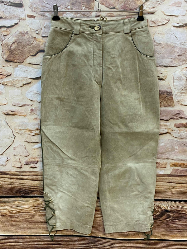 Damen Trachtenlederhose Distler Original graubeige 3/4 Länge Größe 34