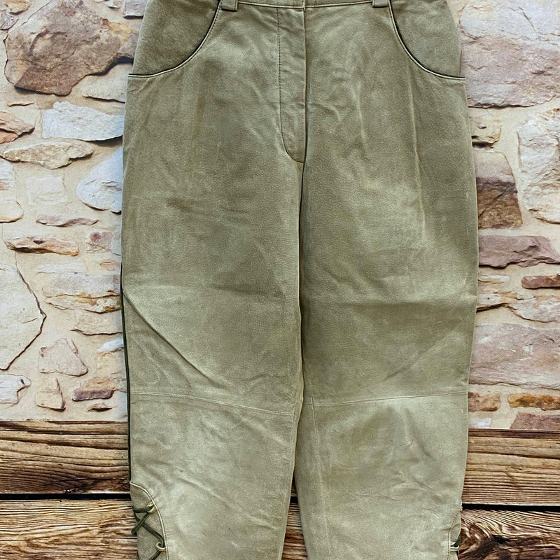 Damen Trachtenlederhose Distler Original graubeige 3/4 Länge Größe 34
