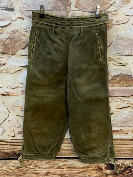 Vintage Damen Trachtenlederhose dunkelgrün 3/4 Länge Größe 34