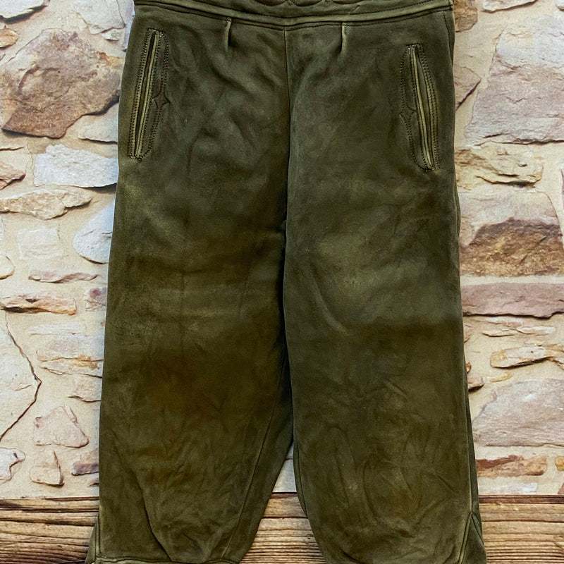 Vintage Damen Trachtenlederhose dunkelgrün 3/4 Länge Größe 34